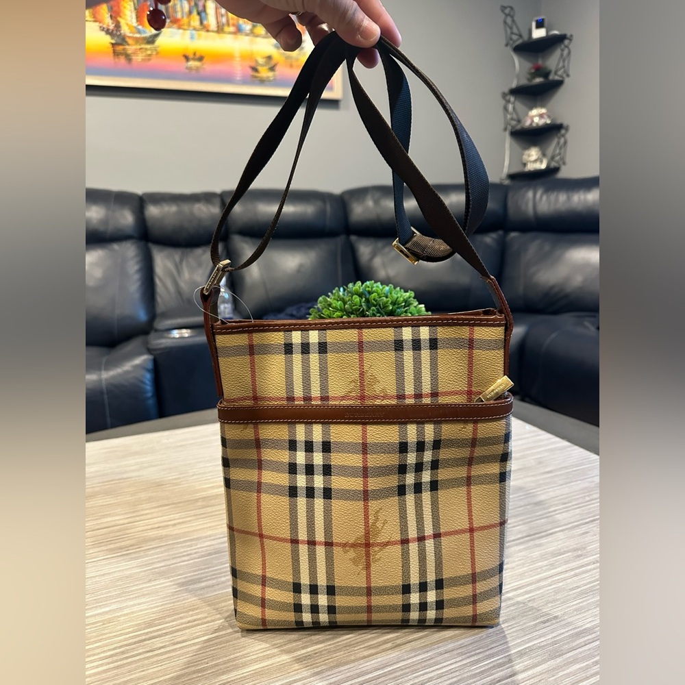 Burberry Tan and Brown Checkered Bag - Picture 1 of 14